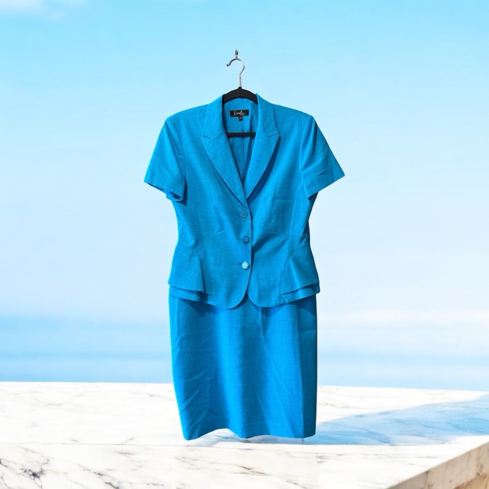 Emily Vintage Vibrant Blue Blazer Jacket & Skirt Set